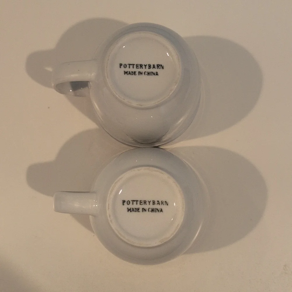 Pottery Barn Ceramic 12 Ounce Club Blue Coffee Mug Set.